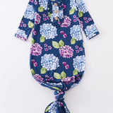 Navy floral print bamboo baby gown