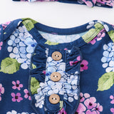 Navy floral print bamboo baby gown