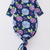 Navy floral print bamboo baby gown